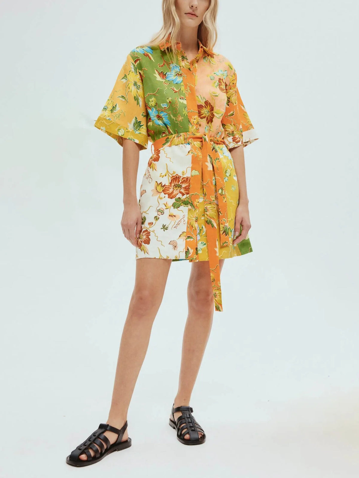 Unique contrasting floral print mini dress