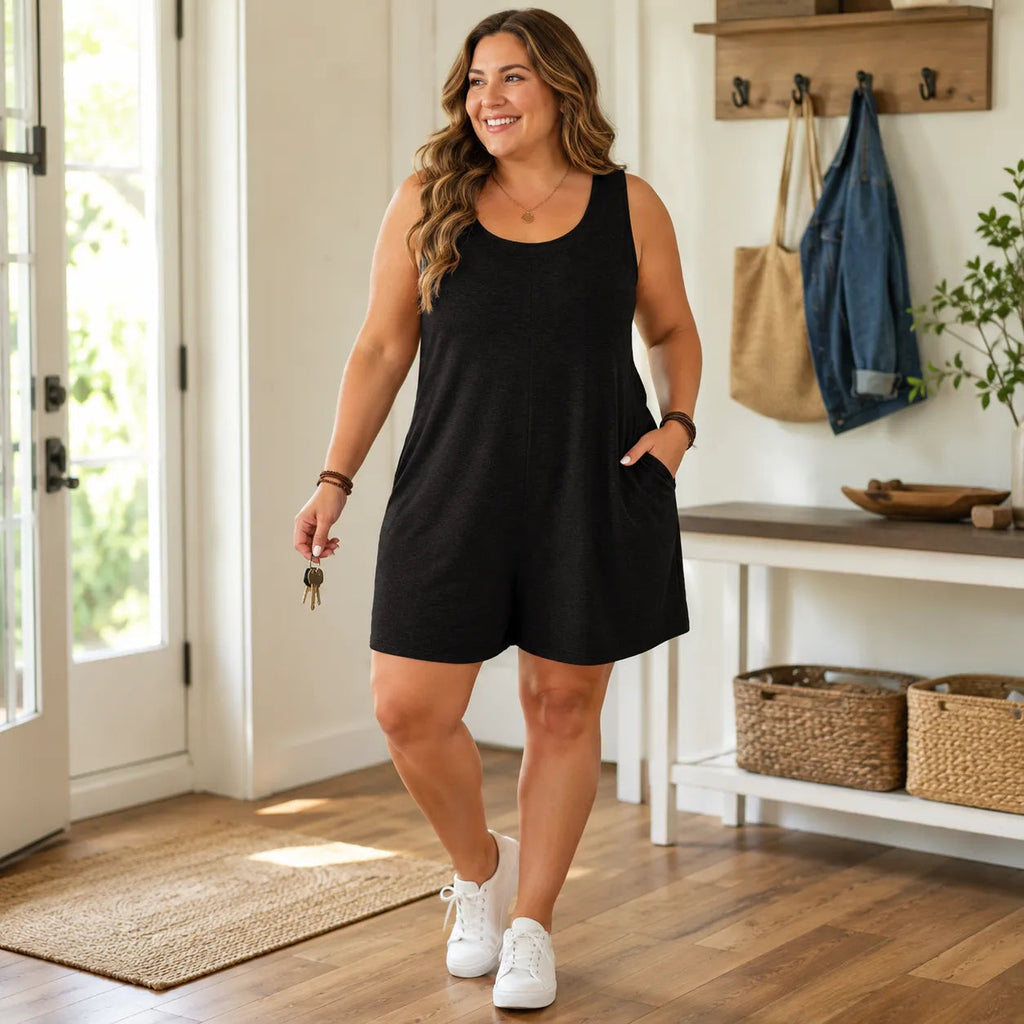 Wearlyn – Plus Size Sleeveless Romper with Pockets, Soft Stretch Jumpsuit for Women