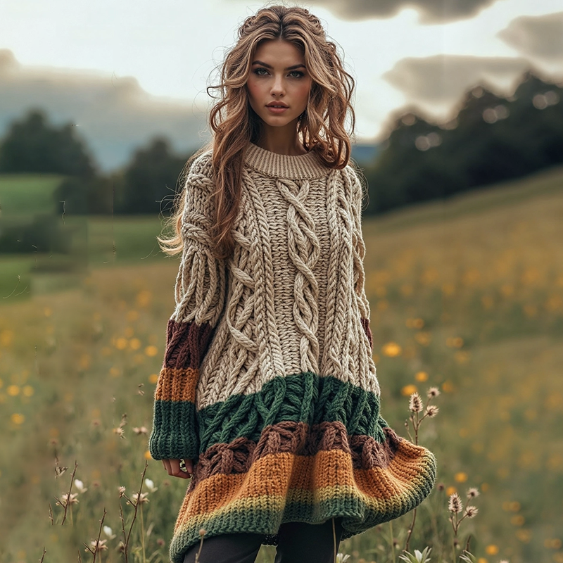 Women's Celtic Knot Colorful Crew Neck Sweater Dress