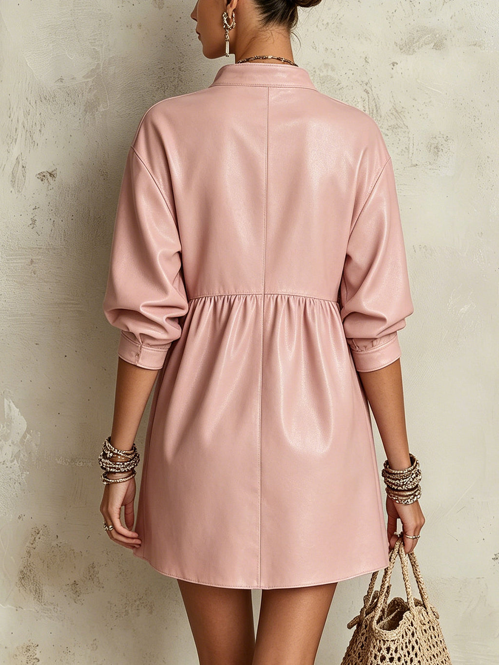 Pink Faux Leather Zip-Front Mini Dress