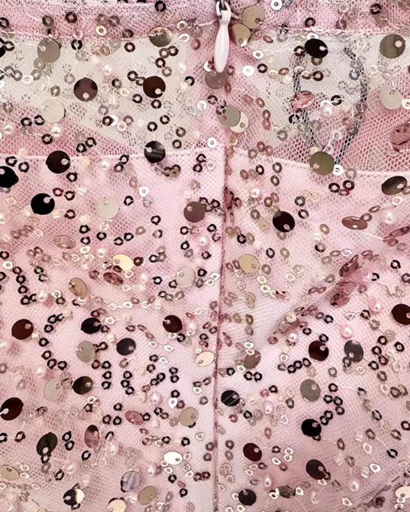 Sequin Bardot Maxi Dress Pink
