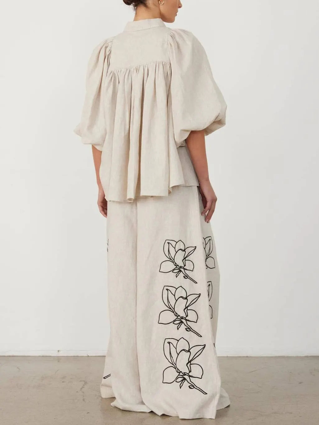 Vintage Pastoral Printed Wide-Leg Pants