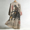 Men's Retro Calligraphy Cat Dinosaur Art Linen Long Kimono