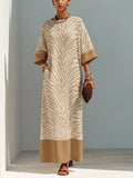 Women's Minimalist Zebra-Print Color-Block Linen Maxi Dress MDZ0623G8ZRK