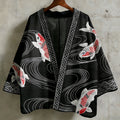 Retro Japanese Koi With Wave Pattern Casual Kimono Cardigan