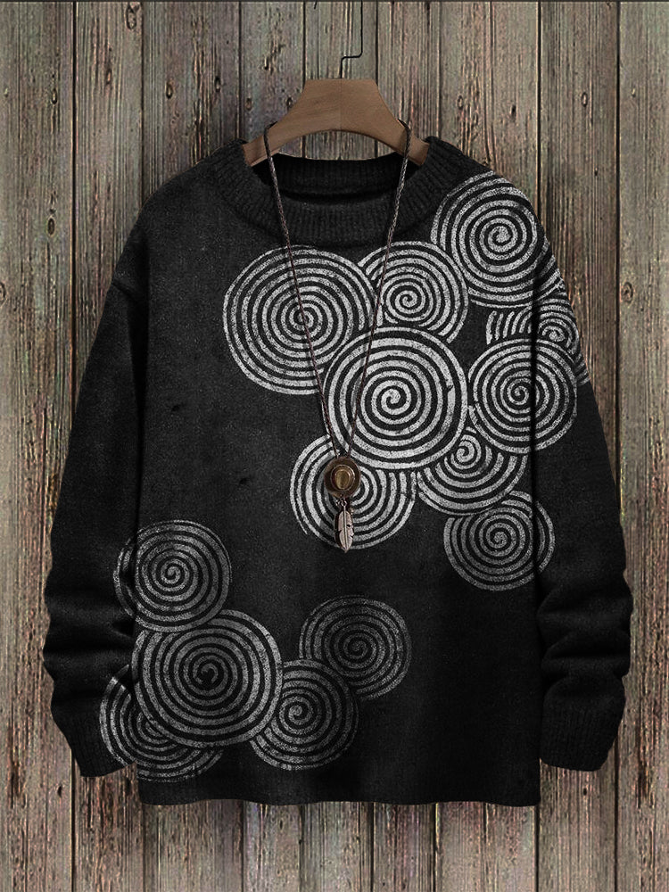 Men's Sea Waves Ripples Japanese Lino Art Cozy Sweater