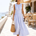 Marellé – Striped Wrap Waist Maxi Dress Sleeveless