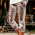 Women's Retro Halloween Rose Skull Print Skinny Capri Pants