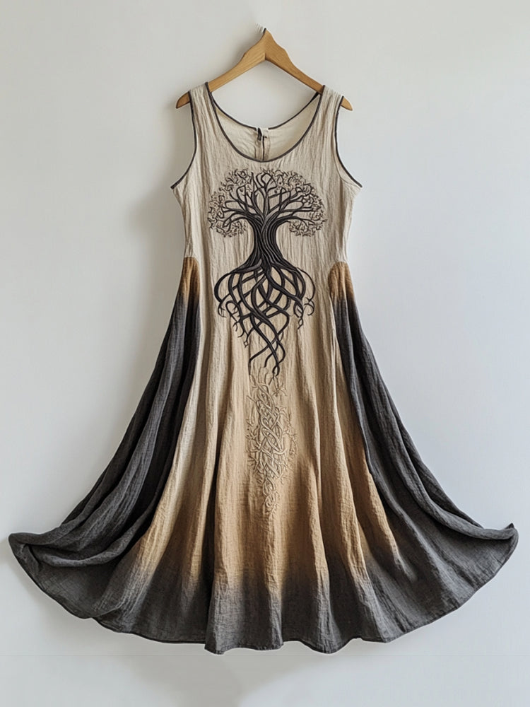 Viking Life Of Tree Celti Art Patchwork Linen Tank Dress