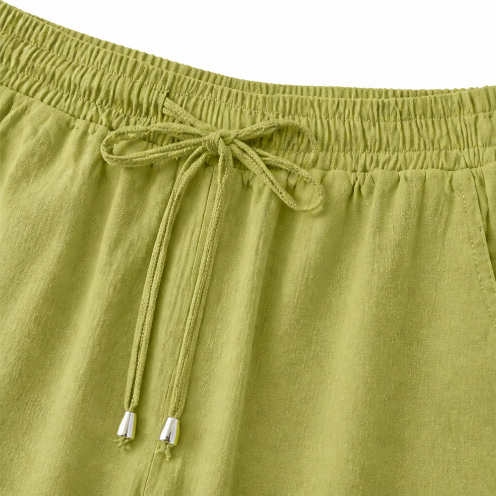 Lunessa – Cotton Linen 2 Piece Set Women Henley Top and Drawstring Shorts