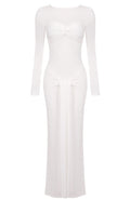 Long Sleeve Draped Detail Maxi Dress White