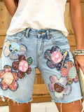 Women's Ethnic Floral Print Denim Shorts