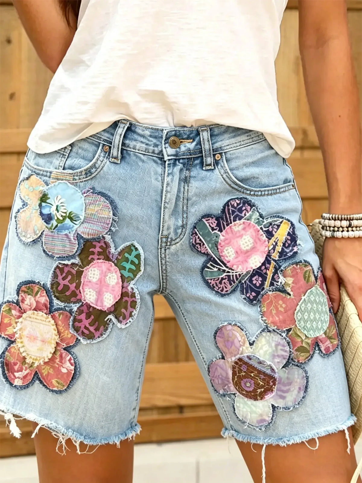 Women's Ethnic Floral Print Denim Shorts