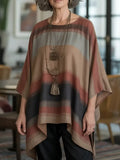 Women's Loose-fitting Artistic Print Linen And Cotton Top