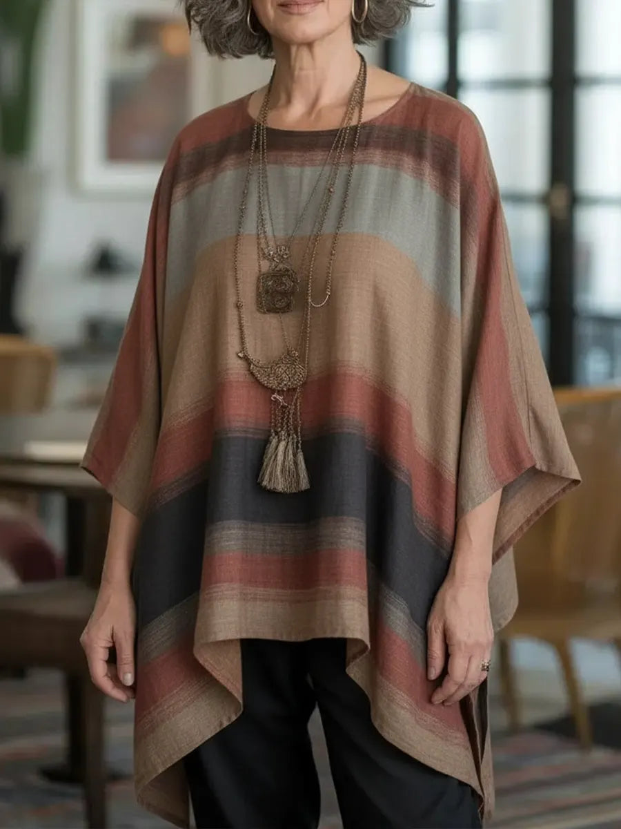 Women's Loose-fitting Artistic Print Linen And Cotton Top