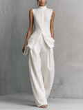 White Minimalist Sleeveless Top And Wide-leg Pants Suit