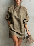 Sage Taupe Linen Blend Mini Dress With Pockets