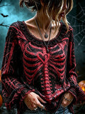 Women's Retro Halloween Style Skeleton Print Top