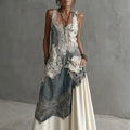 Women's White Rose Embroidered Gradient Casual Sleeveless Dress