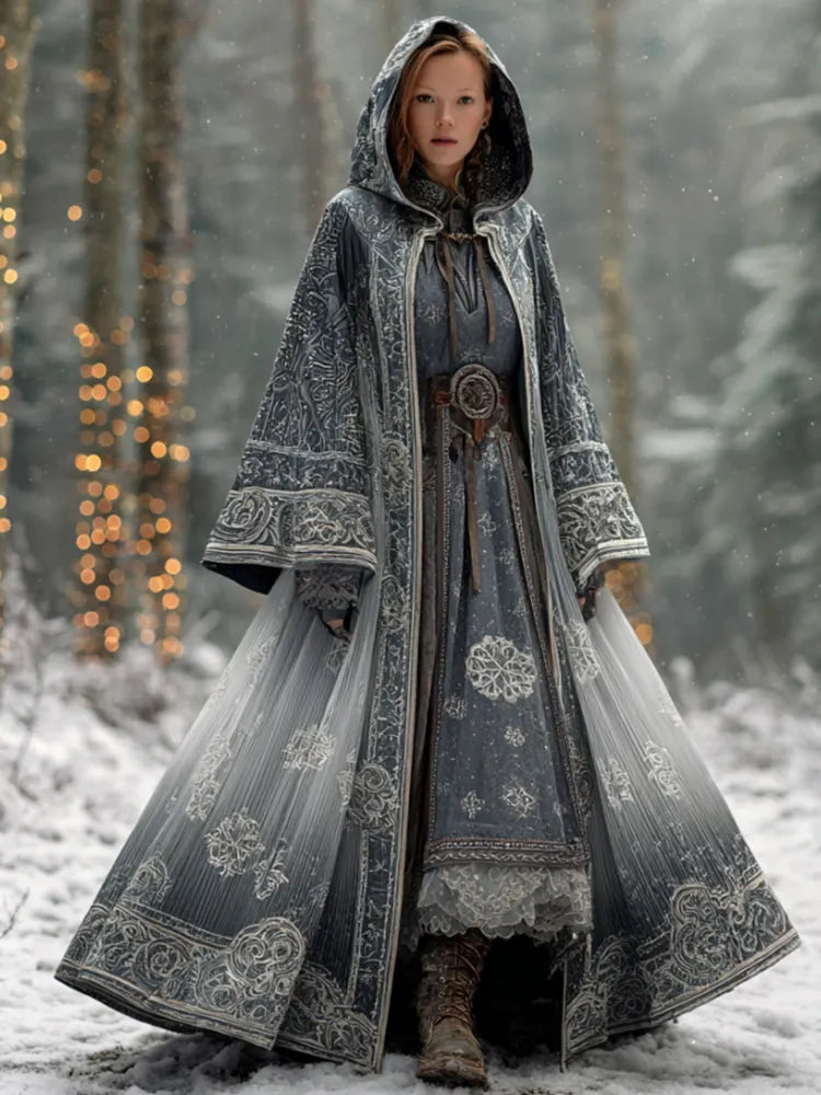 Women's Christmas White Snowflake Gradient Cape
