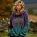 Women's Vintage Viking Tree Of Life Floral Knit Jacquard Hooded Sweater