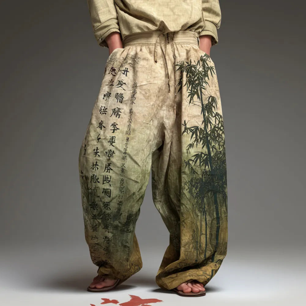 Japanese Art Bamboo Forest Art Plant Dyed Cotton Linen Pants