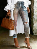 Women's Vintage Ethnic Totem Print Casual High-waisted Ripped Skinny Jeans