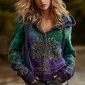 Women's Vintage Viking Tree Of Life Cozy Warm Knit Zip-up Hooded Sweater