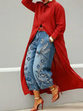 Women's Abstract Art Print Casual Loose Wide-leg Denim Pants