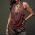 Lunessa – Draped Cowl-Neck Knit Halter Top
