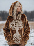 Viking Tree Of Life Embroidered Cozy Plush Hoodie