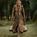 Vintage Viking Celtic Knot Rune Contrast Knit Hooded Coat