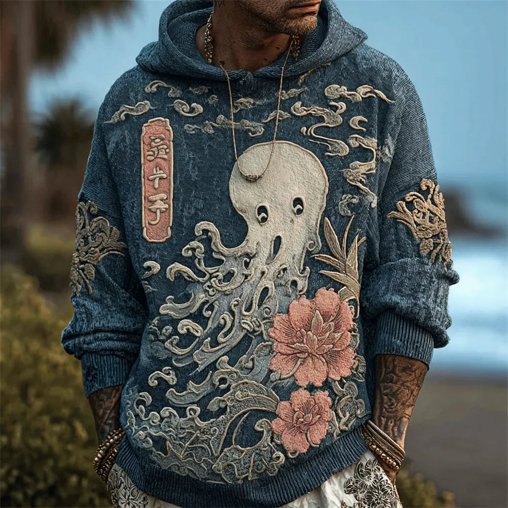 Japanese Ghost Art Men's Knit Hooded Sweater