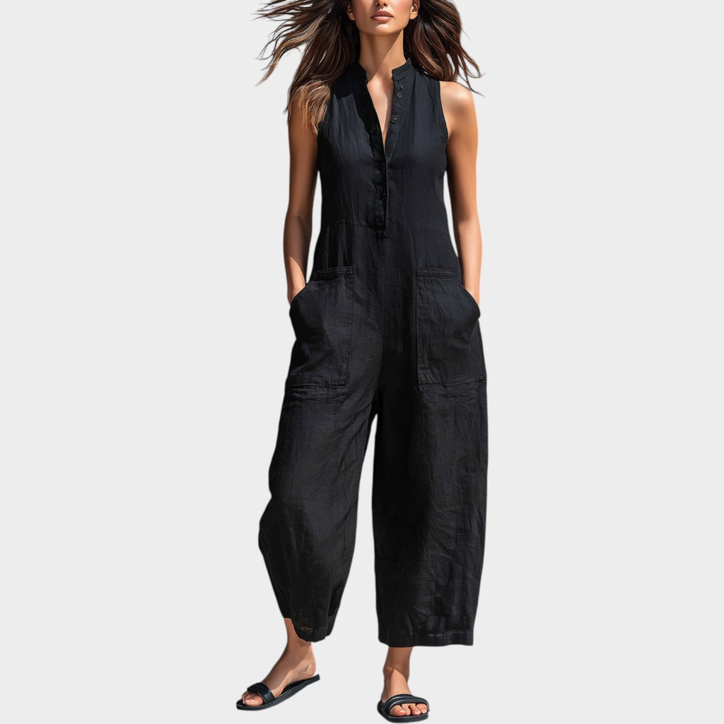 Sleeveless ButtonâFront Jumpsuit