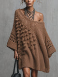 Brown Multi Textured Knit Mini Dress