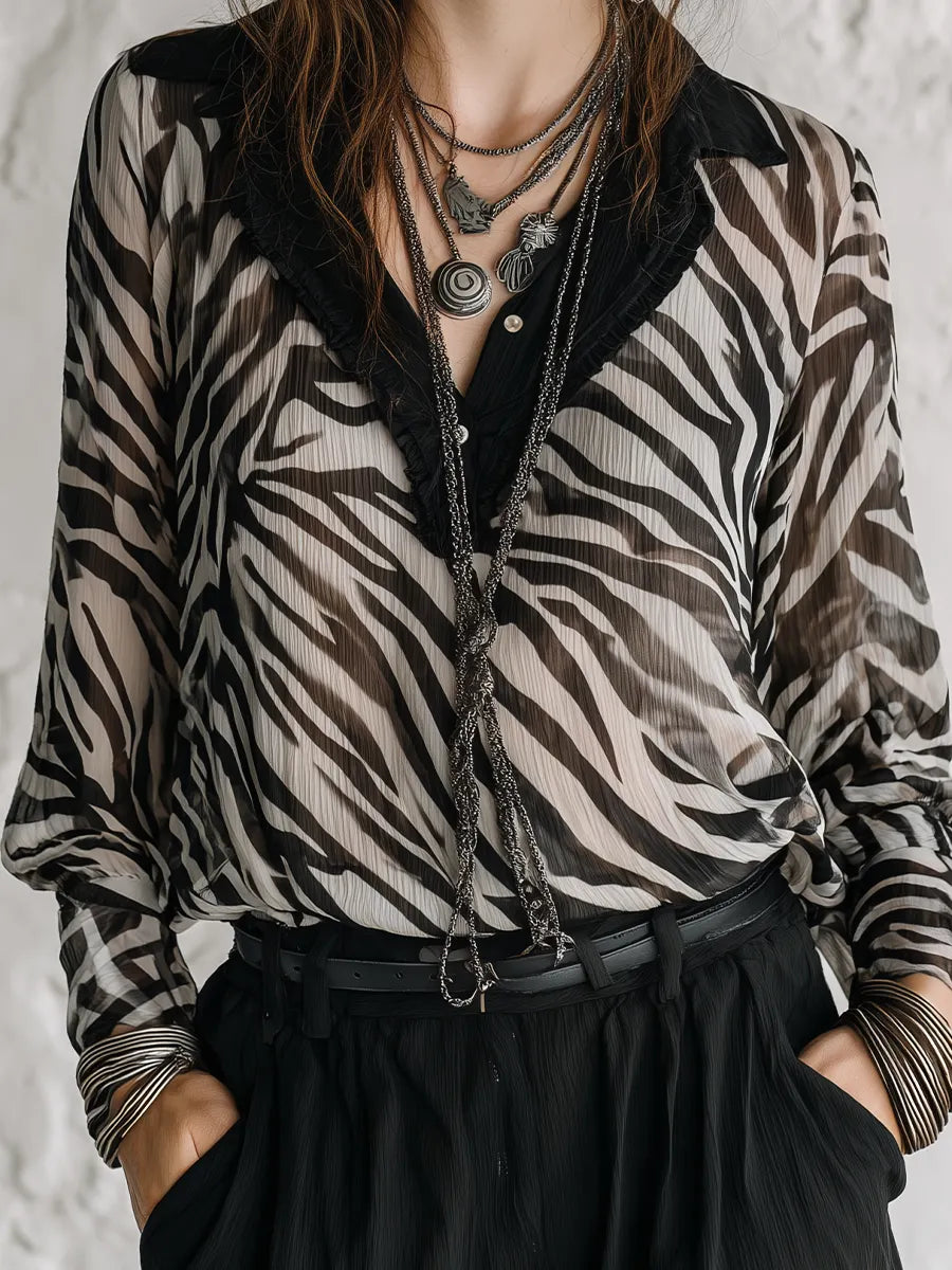Bohemian Zebra Print Chiffon Shirt