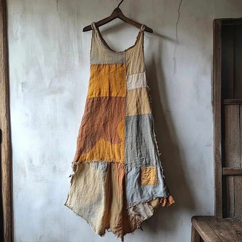 Vintage Patchwork Linen Blend Dress fd63