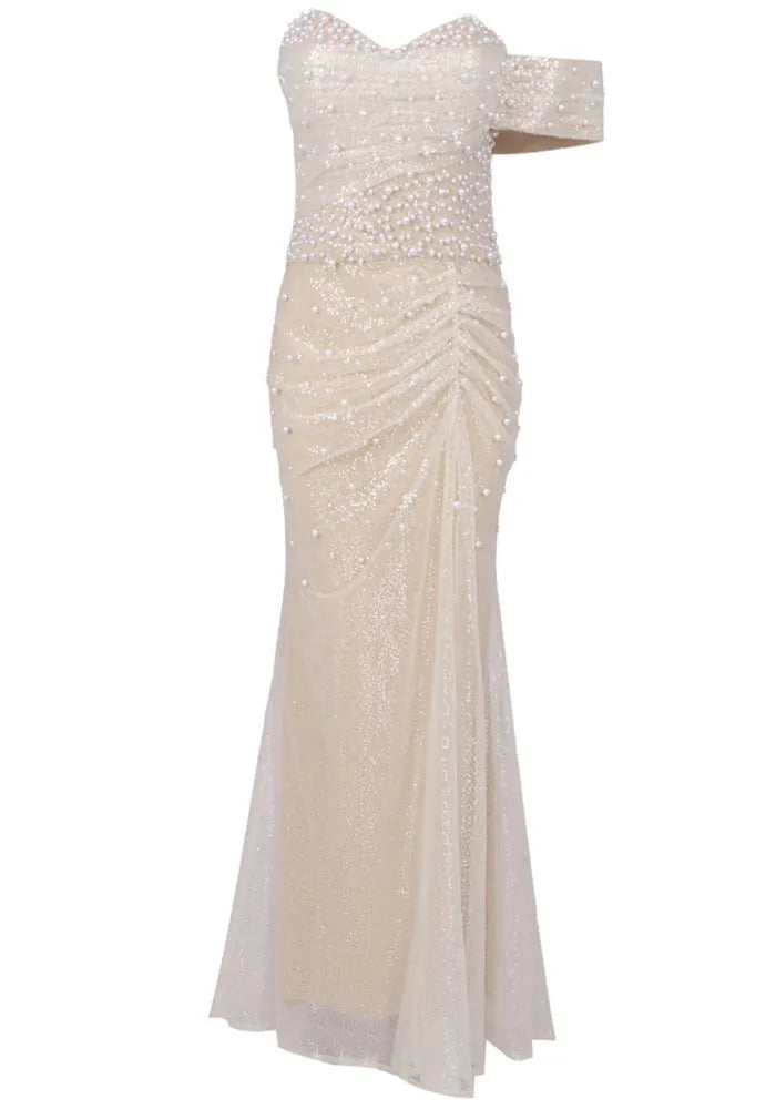 Bardot Pearl Sequin Maxi Dress Gold