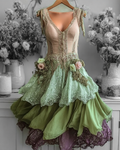 Elegant Green and Purple Lace Dress 0ae3