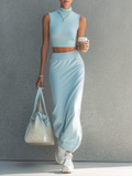 Women's Minimalist Athleisure Set: Sleeveless T-Shirt & Straight-Cut Skirt MDZ3013D0Y