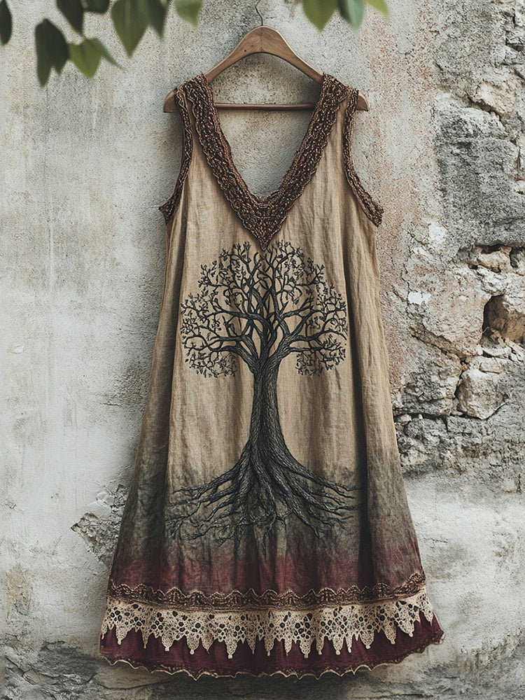 Tribal Viking Celtic Knot Gradient Art Linen Tank Dress