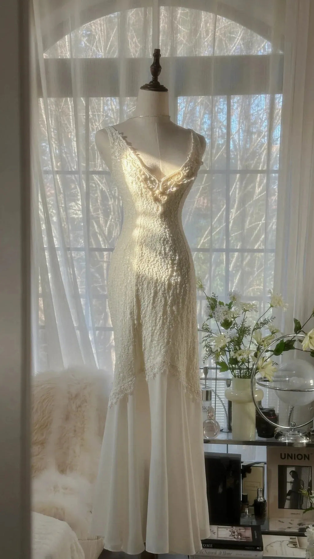 Vintage Evening Dresses, Ivory Sleeveless Party Gowns  25522