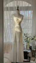 Ivory White Romantic Fashion Elegant Exquisite Lace Long Chiffon Ball Gown Evening Dress Birthday/Wedding Guest/Holiday Party Dress Prom Dress Valentine's Day Date Dress 4028