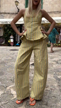 Stripe Peplum Top & Wide Leg Pants Co‑Ord