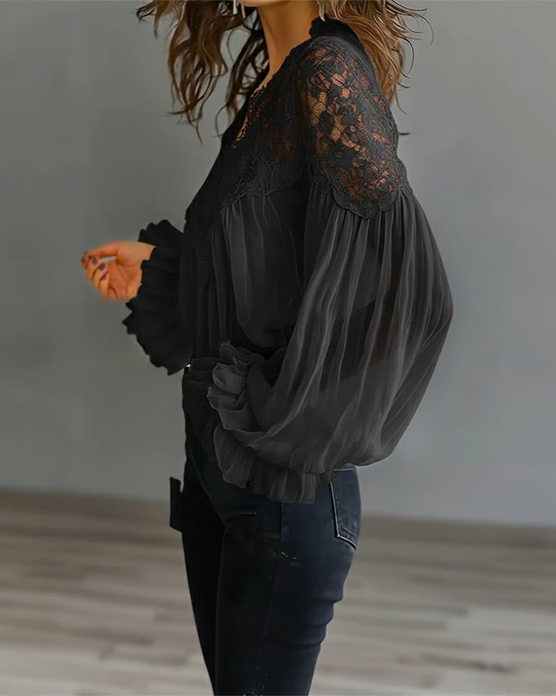 Lace Patchwork V-Neck Blouse