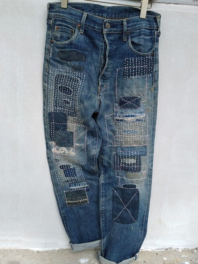 Japanese Style Sashiko Patchwork Inspiration Design Jeans