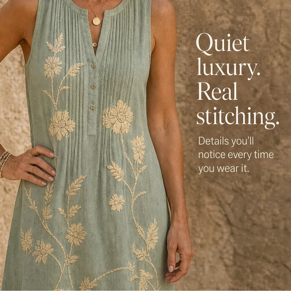 Solvira – Sleeveless Floral Shift Dress, Knee-Length