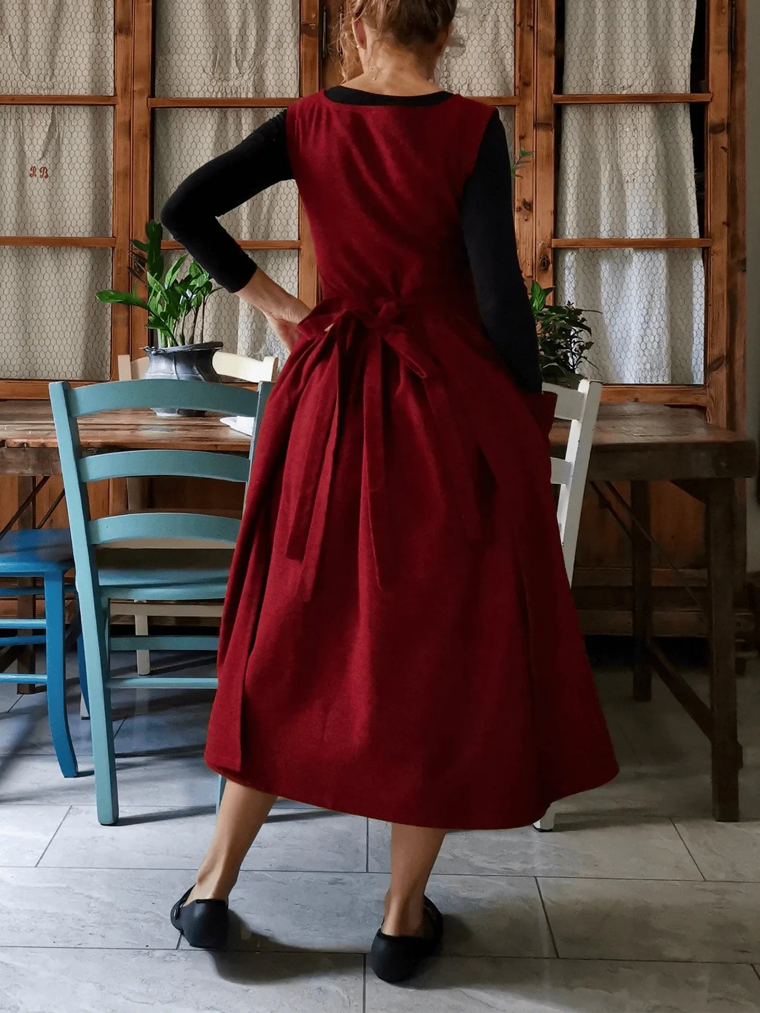 Dark Red Melange Apron