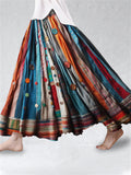 Boho Colorful Textile Flowy Linen Blend Wide Skirt