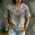 Men's Vintage Spring Floral Embroidered Art Print Flowy Linen Blend Casual Tshirt